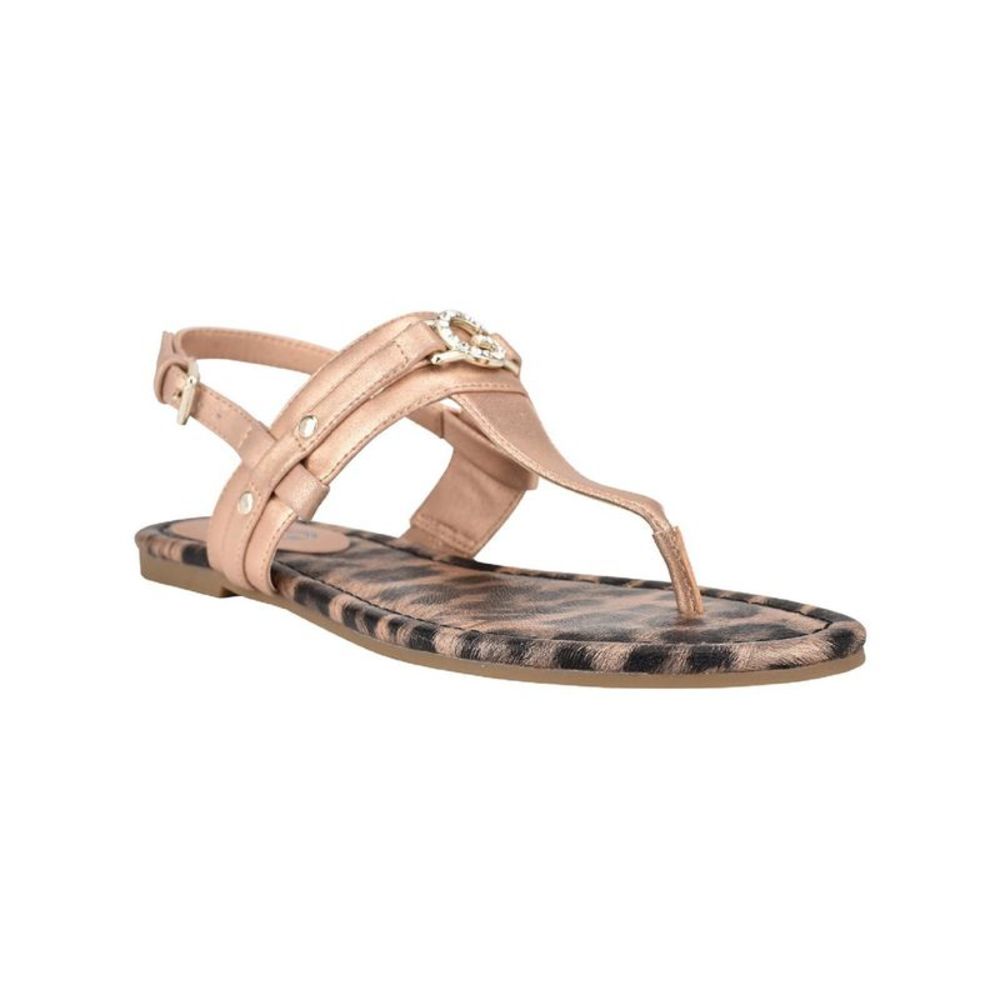 GBG GUESS Womens Beige Leopard Print Logo Leedia Round Toe Thong Sandals 7.5 M